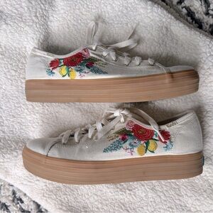 Keds Rifle Paper Co platform sneakers women's 9 floral embroidered